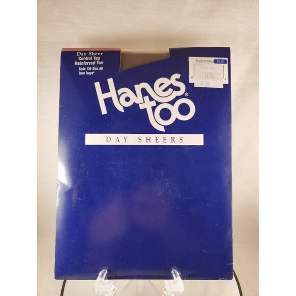 Vintage Hanes Too Day Sheer Control Top Reinforced Toe Pantyhose - Size AB Taupe - Picture 1 of 2